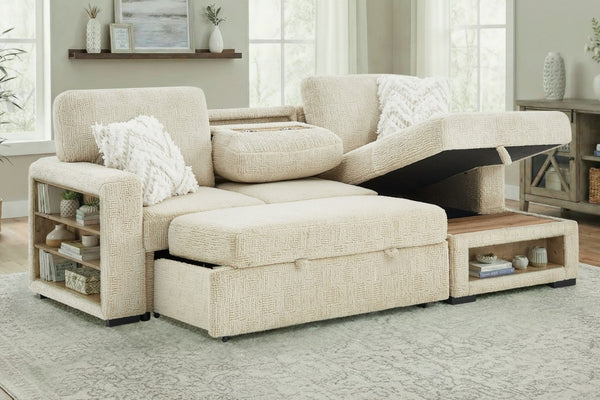 English Elm Trey Ivory Polyester Sleeper Sofa with LED Lighting and Built in Speaker B201S00605