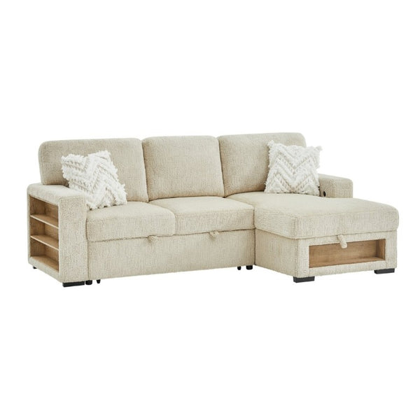 English Elm Trey Ivory Polyester Sleeper Sofa with LED Lighting and Built in Speaker B201S00605
