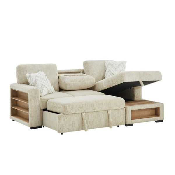 English Elm Trey Ivory Polyester Sleeper Sofa with LED Lighting and Built in Speaker B201S00605