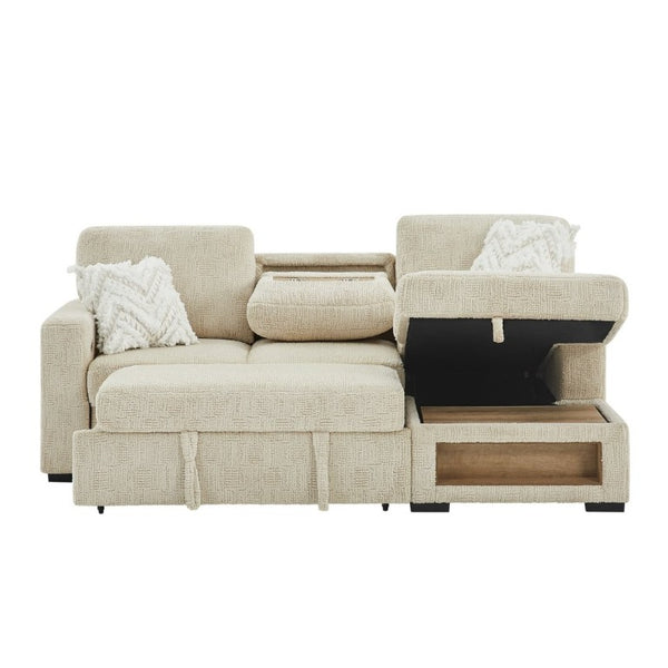 English Elm Trey Ivory Polyester Sleeper Sofa with LED Lighting and Built in Speaker B201S00605