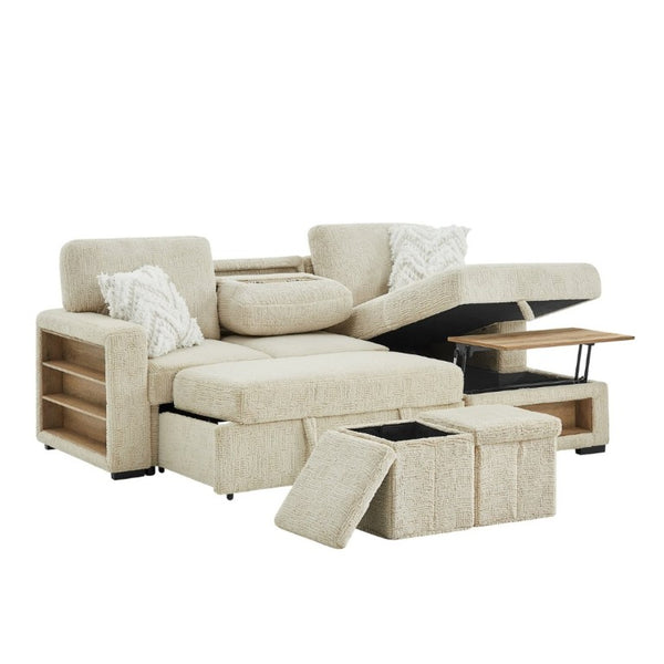 English Elm Trey Ivory Polyester Sleeper Sofa with LED Lighting and Built in Speaker B201S00605