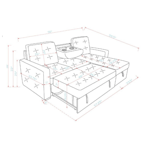 English Elm Gustavo Reversible Sectional Sofabed with Storage Chaise and Drop Down Console Table B201S00606