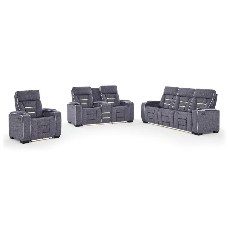 English Elm Austin Power Reclining Sofa Set with Built-In Speakers Hidden Storage and Welt Trim B201S00608