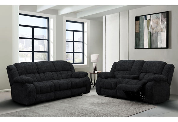 English Elm Stonic Ebony Manual Reclining Sofa Set with Padded Arms and Chaise Lounge Support B201S00611