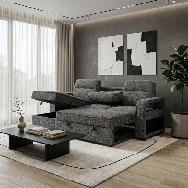 English Elm Mitchell Modular Sectional Sofabed with USB Ports Storage Chaise and Foldable Table B201S00613