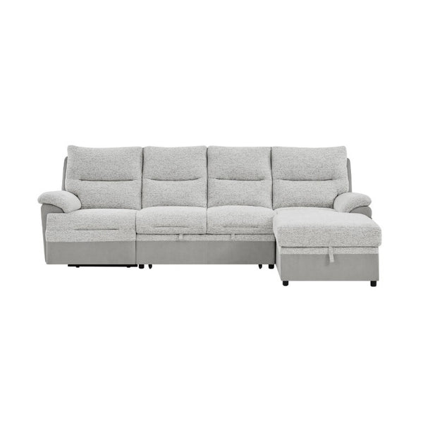 English Elm Kia Power Reclining Sectional with Storage Chaise USB Port and Grey Polyester Fabric B201S00614