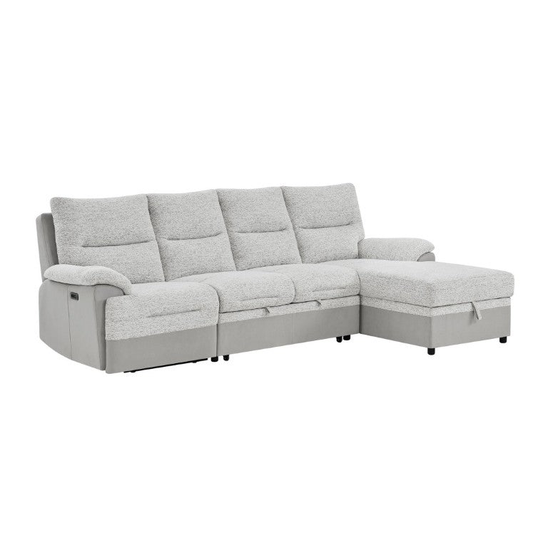 English Elm Kia Power Reclining Sectional with Storage Chaise USB Port and Grey Polyester Fabric B201S00614