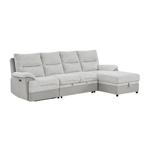 English Elm Kia Power Reclining Sectional with Storage Chaise USB Port and Grey Polyester Fabric B201S00614