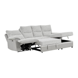 English Elm Kia Power Reclining Sectional with Storage Chaise USB Port and Grey Polyester Fabric B201S00614