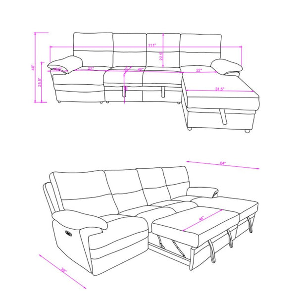 English Elm Kia Power Reclining Sectional with Storage Chaise USB Port and Grey Polyester Fabric B201S00614