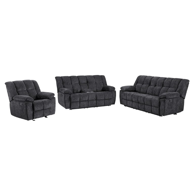 English Elm Liam Transitional Reclining Sofa Set with Plush Biscuit Upholstery and Console B201S00616