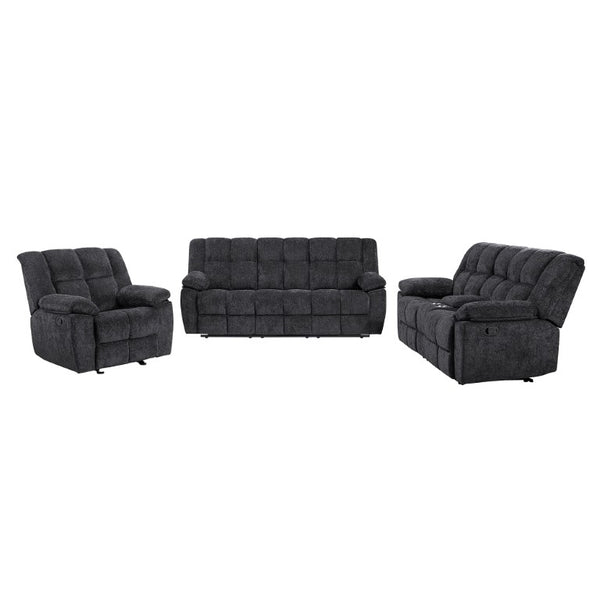 English Elm Liam Transitional Reclining Sofa Set with Plush Biscuit Upholstery and Console B201S00616