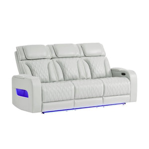 English Elm Julian Power Reclining Sofa Set with LED Lighting Bluetooth Speakers and Headrests Silver B201S00624