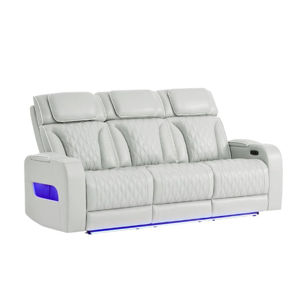 English Elm Julian Power Reclining Sofa Set with LED Lighting Bluetooth Speakers and Headrests Silver B201S00624