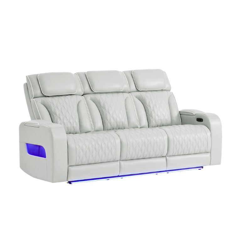 English Elm Julian Silver Power Reclining Living Room Set with LED Lighting and Bluetooth Audio B201S00625
