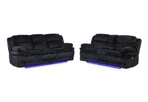 English Elm Winston Power Reclining Sofa Set Corduroy Upholstered with LED Console Storage B201S00626