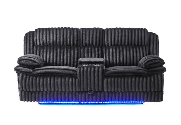 English Elm Winston Power Reclining Sofa Set with Corduroy Upholstery LED Console and Media Room Style B201S00627