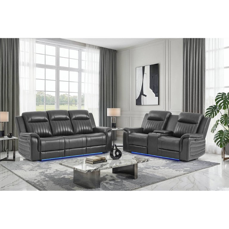 English Elm Ian Power Reclining Sofa Set with LED Lighting Surround Sound and Pillow Top Arms B201S00628