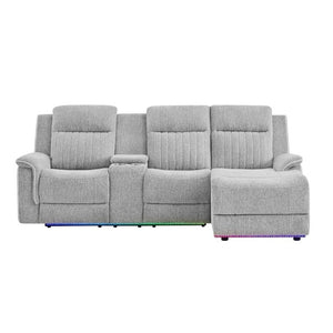 English Elm Ian Grey Power Pushback Sectional Chaise with LED Lighting and Surround Sound B201S00630