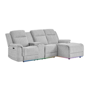 English Elm Ian Grey Power Pushback Sectional Chaise with LED Lighting and Surround Sound B201S00630