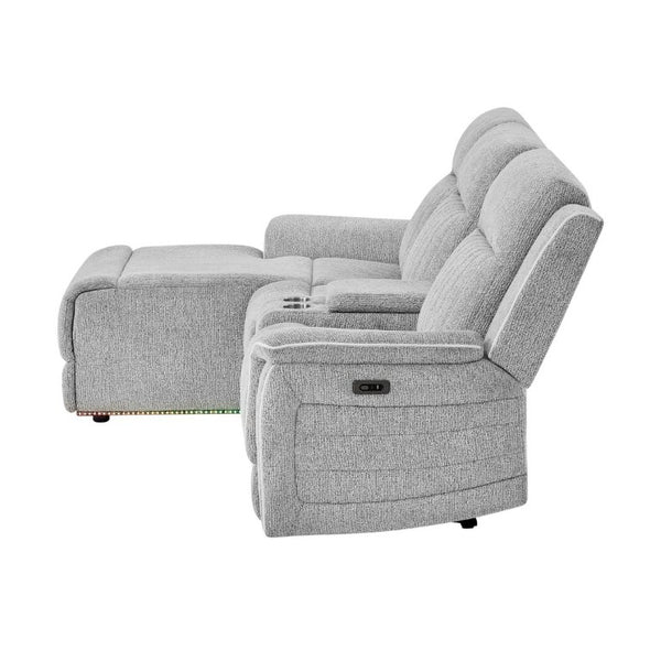 English Elm Ian Grey Power Pushback Sectional Chaise with LED Lighting and Surround Sound B201S00630