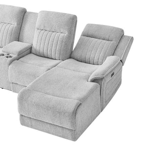 English Elm Ian Grey Power Pushback Sectional Chaise with LED Lighting and Surround Sound B201S00630