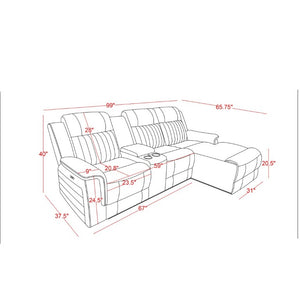 English Elm Ian Grey Power Pushback Sectional Chaise with LED Lighting and Surround Sound B201S00630