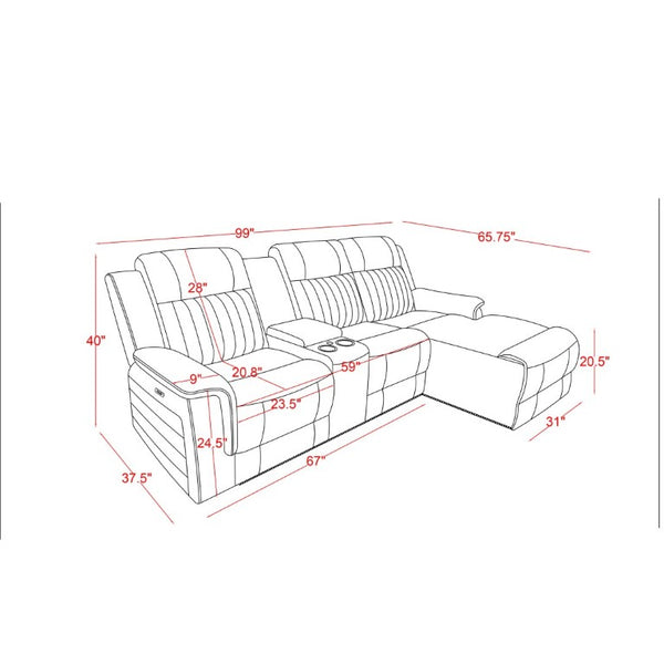 English Elm Ian Grey Power Pushback Sectional Chaise with LED Lighting and Surround Sound B201S00630