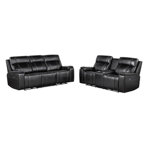 English Elm Ian Power Reclining Sofa Set with LED Lighting and Surround Sound for Home Theater Black Leather B201S00631