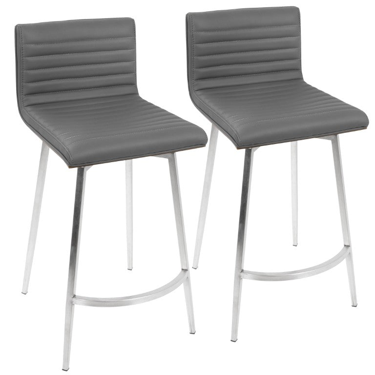 English Elm Contemporary Tufted Faux Leather Swivel Counterstools with Walnut Wood and Steel Base Grey B202P222087