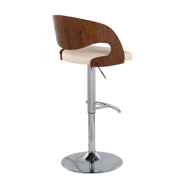 English Elm Adjustable Swivel Barstool Set of Three Mid-Century Walnut Bent Wood Faux Leather Seat B202P222329