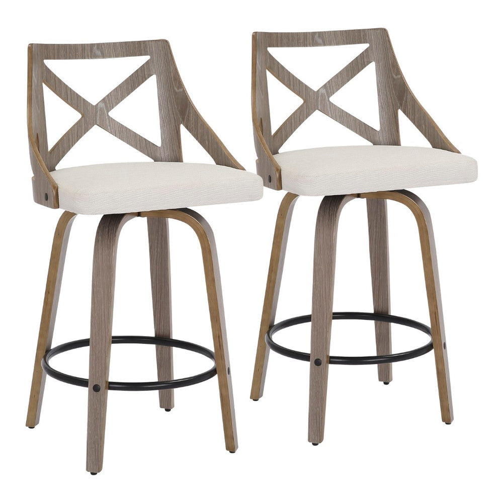 English Elm Counter Stools with Swivel Seats Farmhouse Wood Frame Kitchen Island Set of 2 Cream B202P290806