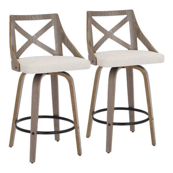 English Elm Counter Stools with Swivel Seats Farmhouse Wood Frame Kitchen Island Set of 2 Cream B202P290806
