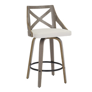 English Elm Counter Stools with Swivel Seats Farmhouse Wood Frame Kitchen Island Set of 2 Cream B202P290806