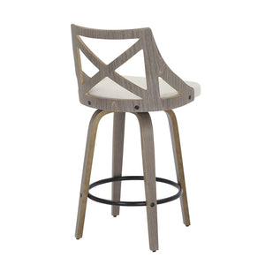 English Elm Counter Stools with Swivel Seats Farmhouse Wood Frame Kitchen Island Set of 2 Cream B202P290806