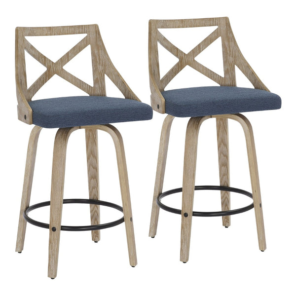 English Elm Counter Stools with Swivel Seats Farmhouse Wood Frame Kitchen Island Set of 2 Blue B202P290807