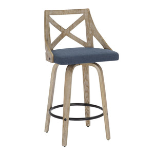 English Elm Counter Stools with Swivel Seats Farmhouse Wood Frame Kitchen Island Set of 2 Blue B202P290807