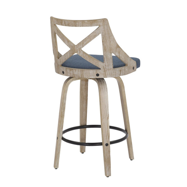 English Elm Counter Stools with Swivel Seats Farmhouse Wood Frame Kitchen Island Set of 2 Blue B202P290807