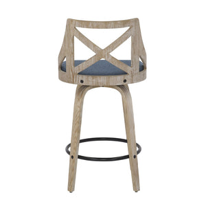 English Elm Counter Stools with Swivel Seats Farmhouse Wood Frame Kitchen Island Set of 2 Blue B202P290807