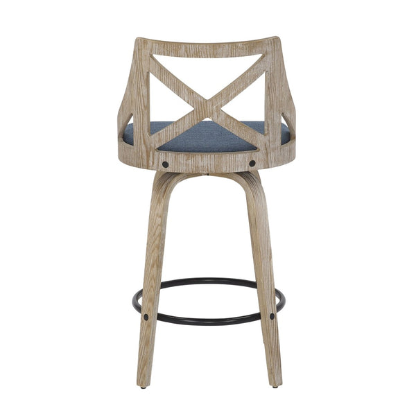 English Elm Counter Stools with Swivel Seats Farmhouse Wood Frame Kitchen Island Set of 2 Blue B202P290807
