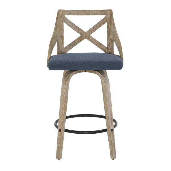 English Elm Counter Stools with Swivel Seats Farmhouse Wood Frame Kitchen Island Set of 2 Blue B202P290807