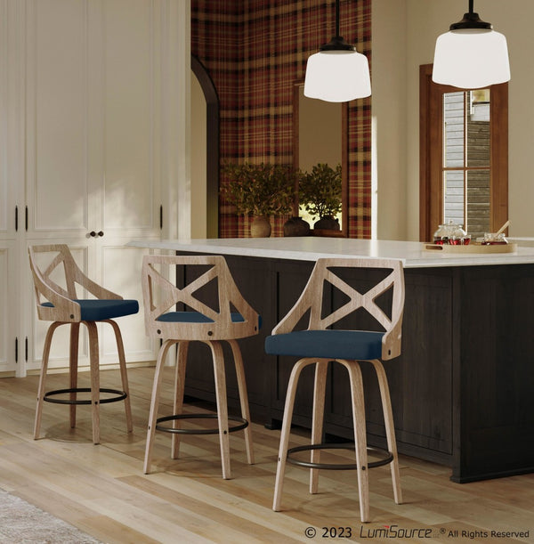 English Elm Counter Stools with Swivel Seats Farmhouse Wood Frame Kitchen Island Set of 2 Blue B202P290807