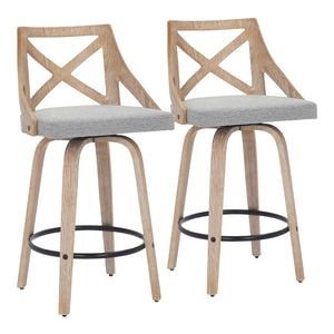 English Elm Counter Stools with Swivel Seats Farmhouse Wood Frame Kitchen Island Set of 2 Gray B202P290808