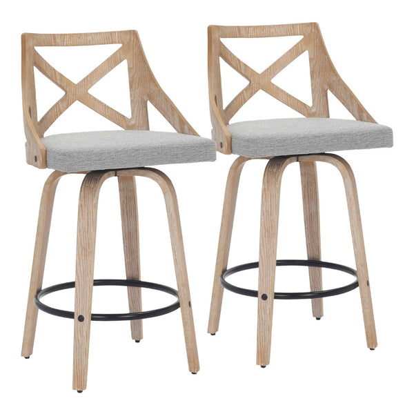 English Elm Counter Stools with Swivel Seats Farmhouse Wood Frame Kitchen Island Set of 2 Gray B202P290808