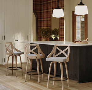 English Elm Counter Stools with Swivel Seats Farmhouse Wood Frame Kitchen Island Set of 2 Gray B202P290808