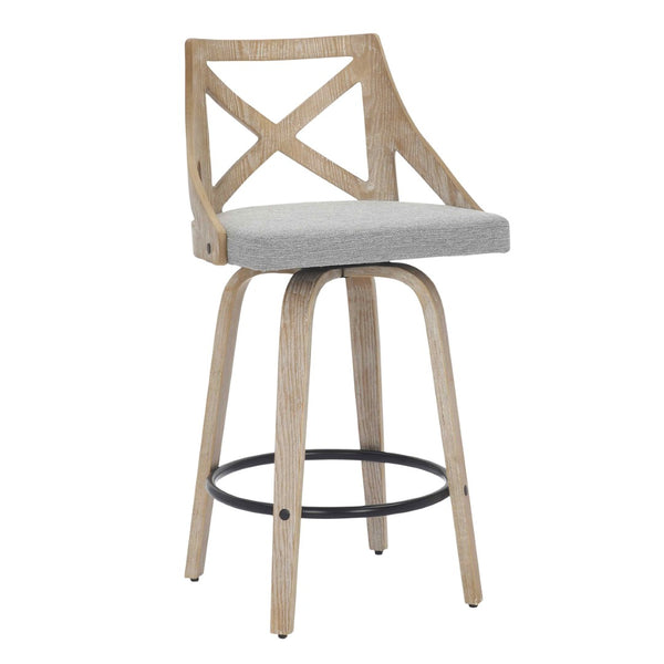 English Elm Counter Stools with Swivel Seats Farmhouse Wood Frame Kitchen Island Set of 2 Gray B202P290808