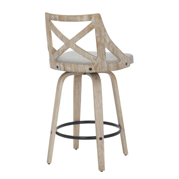 English Elm Counter Stools with Swivel Seats Farmhouse Wood Frame Kitchen Island Set of 2 Gray B202P290808