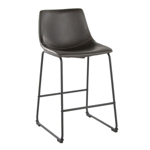 English Elm 26 Inch Industrial Counter Stool with Black Powder-Coated Frame and Grey Faux Leather Seat B202P290813