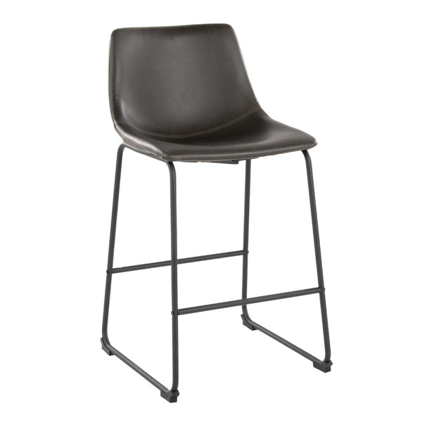 English Elm 26 Inch Industrial Counter Stool with Black Powder-Coated Frame and Grey Faux Leather Seat B202P290813