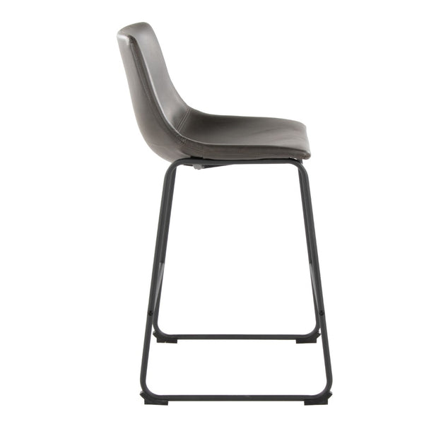 English Elm 26 Inch Industrial Counter Stool with Black Powder-Coated Frame and Grey Faux Leather Seat B202P290813